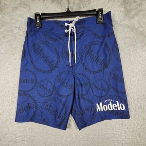 Modelo Board‎ Shorts Mens Small Blue Beer Bottle Cap Logo Swim Trunks 29x8